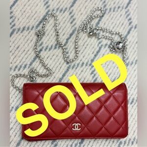 SOLD CHANEL Vintage Matelasse Red Lambskin Bi-Fold Flap Wallet CoCoCrossbody